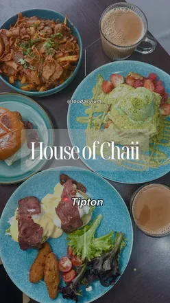 Delicious dishes at House of Chai in Tipton, featuring Eggs Benedict, Masala Donner Kebab, and Pistachio French Toast.