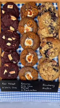 Delicious cookies from Saff Bakes at Lower Stable Street Market, featuring unique flavors like s’mores and biscoff.