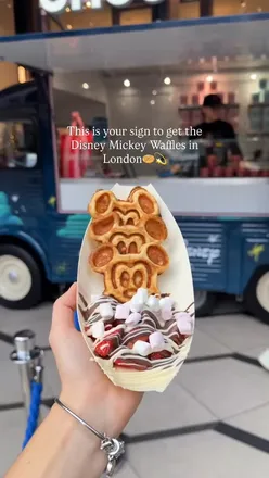 Delicious Disney Mickey Waffles served at Choco Fruit in Selfridges, London, perfect for foodies.