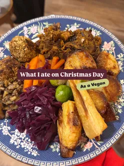 Vegan Christmas feast featuring festive dishes, celebrating indulgence and joy during the holiday season.