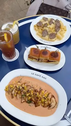 Café date with friends enjoying tea and pasta at Le Café NaC in London, perfect for girly gatherings.