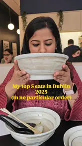 A compilation video featuring the creator's top 5 food spots in Dublin for 2025, plus a special mention in Cork. The video uses a vlog-style format, showing the creator interacting with the food and the environment at various restaurants, including Indian, Vietnamese, Italian, Japanese, and Ethiopian spots.