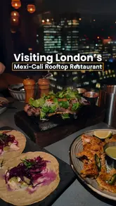 A creator visits Madera Treehouse in London, highlighting the Cali-Mex cuisine, the rooftop skyline views, and the 50% off offer available via the First Table app.