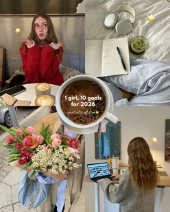 Young girl sharing her 2026 goals creatively with fun decor and a positive mindset, reflecting on realistic ambitions.