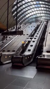 A short video tour highlighting the brutalist and futuristic architecture of Westminster and Canary Wharf tube stations, drawing comparisons to Star Wars film sets.