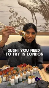 A creator visits Sushi Co in London, showcasing a variety of dishes including bao buns, yakitori, chicken yaki udon, and various sushi rolls like truffle seared sea bass kaburi and red dragon kaburi. The video features the creator tasting the food and providing commentary on the quality and affordability.