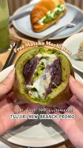 A promotional video for the new Tsujiri store in Stratford, highlighting their new freshly baked Japanese pastries, matcha lattes, and sundaes, while promoting an opening week offer for free matcha mochi buns.