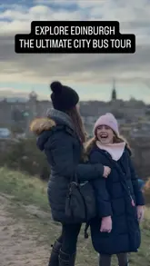 A family-focused travel reel showcasing various bus tour options in Edinburgh, including the City Sightseeing tour, the Regal Tour, and the Edinburgh Tour. The video features the creator and their children experiencing the tours and visiting the National Museum of Scotland, highlighting the interactive and family-friendly aspects of the activities.