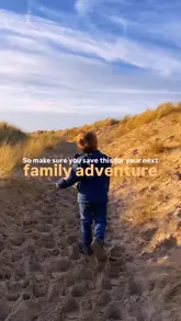 A travel guide video showcasing a family day out in North Wales, featuring Dyserth Waterfall and Talacre Beach. The video uses text overlays to guide the viewer through the locations, highlighting accessibility, activities, and the overall experience.