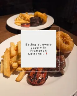 Eating at every eatery in Frampton Cotterell. 
 
My next stop was … The Globe📍
 
I went along on a Monday which was steak night 🥩 Loveeee a steak! 
They also do burger night on a Wednesday & Fish & Chips on a Friday. 

We started off with the Camembert bites with chilli jam & they were incredible.

We then went for the fillet steak & sirloin steak. Both steaks were cooked to perfection, very soft & tender. They also come with chips, home made crispy onion rings, tomato & peas but we asked for no peas. You get a choice of sauce & butter so I tried the Stilton sauce and the peppercorn sauce. 

The Stilton was my favourite out of the two, very creamy and a very delicate taste. If I could just bottle that sauce up, I would drink it!. 

Such a cute family friendly pub with a large beer garden. Great service and amazing food. Highly recommend visiting here. 🫶🏻
 
 Where should I visit next? ✨

#steak #bristol #foodie #pub #village