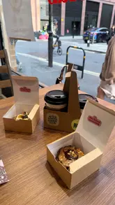 Banoffee and peanut butter cookies with oat lattes enjoyed at The After School Cookie Club, Mayfair, London.