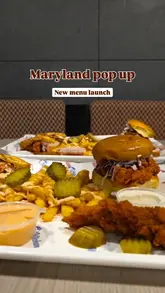 A short review video showcasing the new Nashville-style menu at a Maryland pop-up, featuring close-ups of a French toast sando, chicken slider, and chicken tenders with fries.