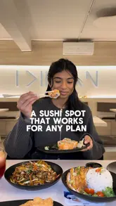 A review of a Japanese restaurant in London, highlighting the versatility of the venue for both quick lunches and sit-down dinners. The creator samples classic dishes like salmon avocado rolls, chicken katsu, and chicken udon, as well as a unique filo-wrapped sticky rice dessert.