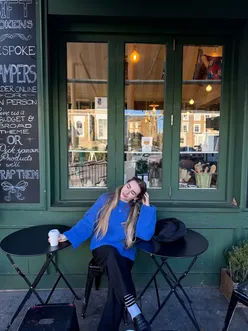 Collage of joyful moments: knitting, family outings, and delicious treats from London bakeries and cozy meals.