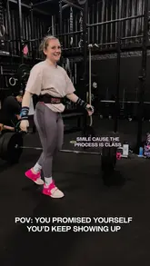 Fitness enthusiast celebrates progress in CrossFit, showcasing strength gains in gym clips with weights and workouts.