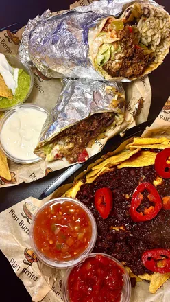 Delicious Beef Brisket Burrito and nachos at Plan Burrito, Swansea's first Tex Mex street food spot.