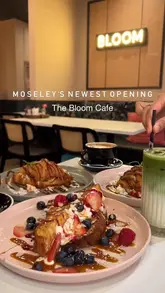 A short promotional reel showcasing the interior and food offerings of the new Bloom Cafe location in Moseley, featuring shots of French toast, pastries, and matcha lattes.
