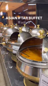 A fast-paced video tour of an all-you-can-eat buffet restaurant in Watford, highlighting the extensive selection of starters, mains, and desserts, as well as the availability of a prayer space.