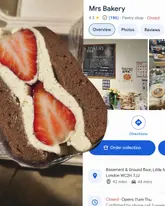 New Chinatown bakery's strawberry and cream chocolate sponge cake by Mrs Bakery London.