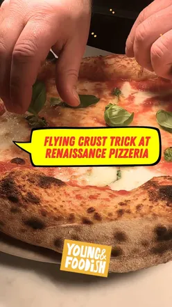 Contemporanea Margherita pizza (canotto style) with a torched, inflated crust from Renaissance Pizzeria in South London.