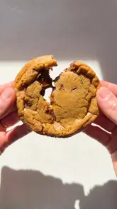 Close-up of delicious salt bottom chocolate chip cookies from 'The Science of Baking' book, emphasizing the unique salty-then-sweet flavor.