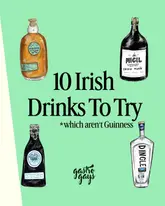 A clean, graphic-style listicle post featuring illustrations of four distinct Irish spirits, promoting a variety of Irish drinks beyond the standard Guinness.