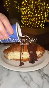 Indulging in Badiani's Hot Chocolate Gelato Croissant with Italian hot chocolate in London, a must-try dessert experience!