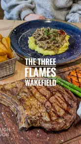 Grilled halloumi, flaming steak sushi, and a Dallas steak served at The Three Flames restaurant in Wakefield.