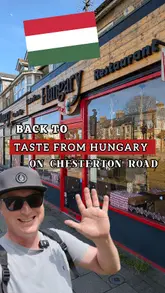 A vlog-style review of a Hungarian restaurant in Cambridge, showcasing the venue's unique decor, history, and a variety of traditional dishes including lángos, wild boar stew, chicken paprikash, and a large sharing platter.