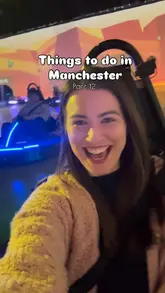 A first-person POV video showcasing an augmented reality go-karting experience in Manchester. The footage highlights the gameplay mechanics, including collecting power-ups, speed boosts, and the interactive track elements that mimic a video game.