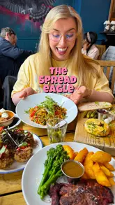 The creator visits The Spread Eagle, London's only fully vegan pub, to review their new spring menu. The video features a variety of dishes including a lion's mane mushroom steak, tempeh croquettes, and desserts, all presented with enthusiastic commentary.