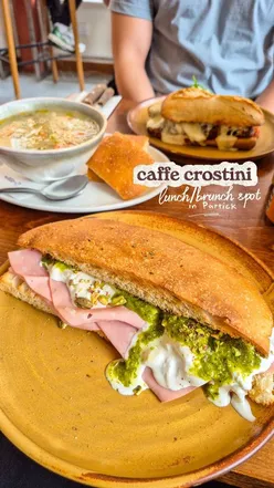 [Invite] I was kindly invited to @caffecrostini and what a lovely lunch we had today☺️

The place was quite busy and you can tell it's a popular spot in Partick - either for a coffee and a sweet treat or brunch/lunch, there re so many options! The place itself is gorgeous, love the big windows which makes it soo nice and bright on a sunny day🌞

We both went for soup and sandwich (at £14.95 is such a good price!) - the soup of the day was scotch broth which came with two slices of toasted bread, and the two sandwich we ordered were -

• Italiano Vero - mortadella, burrata cheese, green basil pesto, pistachio crumble (on focaccia bread as per the waitress recommendation, spot on!). Wow, they didnt skimp on the fillings here!! Good amount of mortadella and loads of burrata cheese, and it was well balanced with the pesto. Great sandwich, this is a classic in Italy so good to see it here as an option😍
• Polpettoso - beef and pork meatballs, melted mozzarella, tomato sauce (on panino bread). Loved the melted mozzarella here, it made it so moreish!! I wish it was more saucy and had more tomato sauce, it would have been a 10/10 then for me! 

Overall such a good spot, they also have so many cakes and croissants and I'll be definitely going back to try them!!! 

#glasgowfood #glasgowsandwich #caffecrostini #passiοnforcakes #sandwichshop
