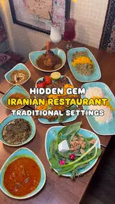 A short, polished review of a Persian restaurant in London, focusing on the variety of traditional dishes and drinks available, including lamb shank, mixed grill, and various desserts.