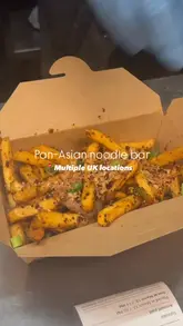 A review of Chop and Wok, showcasing their noodle dishes, salt and pepper fries, and prawn crackers. The video includes shots of the cooking process, the menu, and the final takeaway meals.