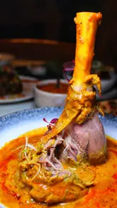 A high-quality, visually appealing montage showcasing various Indian dishes at Chatora, including lamb shank, prawns, and butter chicken, with a brief glimpse of the restaurant's interior.