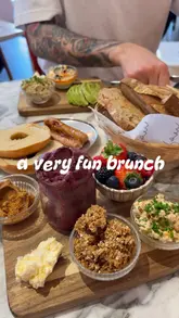 Here are a few SEO-friendly alt text options, all under 125 characters:

**Option 1 (Descriptive):**
A colorful brunch spread at Pom Kitchen in Sheffield featuring a DIY menu tick sheet, pancakes, fruit, and bagels.

**Option 2 (Action-oriented):**
A mix-and-match vegetarian brunch meal with pancakes and fresh toppings at Pom Kitchen in Sheffield.

**Option 3 (SEO-focused):**
Copenhagen-inspired vegetarian brunch menu and DIY breakfast tick sheet at Pom Kitchen restaurant in Sheffield.

**Recommendation:** Go with **Option 1** as it best describes the visual content while including the location and brand name for SEO.