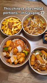 A review of takeaway food from Curry House in Glasgow, featuring dishes like mozzarella sticks, noodles, sweet and sour chicken, and prawn tempura.