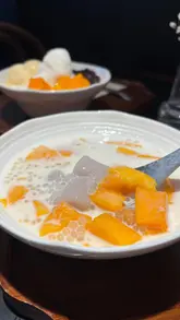 A short video showcasing various Chinese desserts at a new spot in Birmingham, including shaved ice, black sesame soup, and mango sago.