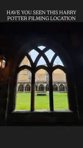 A montage of shots showcasing the interior and exterior of Durham Cathedral, highlighting its status as a UNESCO World Heritage Site and its use as a filming location for Harry Potter.