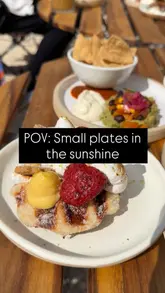 A short, sun-drenched video showcasing a variety of small plates and coffee at The Early Bird Bakery, filmed outdoors.