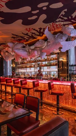 Luxury seafood brunch at Sexy Fish London: sushi, sashimi, Robata grill, black cod, seabass, and tiger prawns.