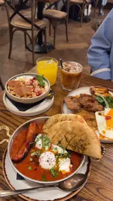 A review of a brunch spot in London called Brother Marcus, featuring various dishes like shakshuka, fried chicken rosti, and a granola bowl. The creator highlights the Eastern Mediterranean flavours and the overall quality of the food.