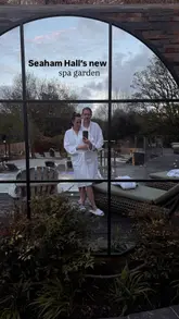 A montage video showcasing the new zen garden at Seaham Hall's Serenity Spa, featuring shots of the outdoor pool, fire pits, and the Geko restaurant, highlighting a spa and dining package.