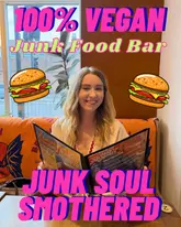 Say hello to your new vegan junk food bestie, @junksoulsmothered 🩷💚

Junk Soul Smothered offers a fully vegan menu including insanely good burgers, wings, loaded fries, salads and desserts. The bar is also all vegan, plus they have a brunch menu and do Sunday roasts! 

Situated in Beverley, East Yorkshire, just a short walk from the train and bus stations. 

Somewhere I love coming back to time and time again, the food is always amazing, the staff are really lovely and if you’re lucky you’ll get to see a cute dog or two. 

My top recommendations are the sticky babe chicken burger, the macho daddy burger, BBQ brisket loaded fries and hoisin loaded fries, salt & pepper wings and the stuffed churros 🤤 thank me later xoxo 

Make sure you add Junk Soul Smothered to your visit wish list 🍔 

{ad} #veganjunkfood #veganjunkfoodbar #veganjunk #junksoulsmothered #veganfoodlovers