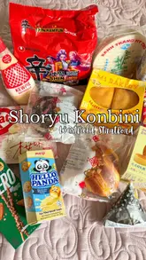 A video tour of the Shoryu Konbini at Westfield Stratford City, showcasing a wide variety of Asian snacks, frozen goods, fresh sushi, and a hot food counter serving halal street food.