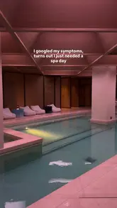 A short, aesthetic montage showcasing the interior of a luxury hotel spa, including the pool area and relaxation lounge.