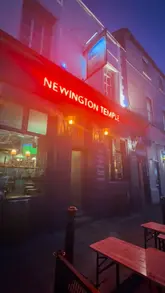 A montage showcasing the atmosphere and quiz night at Newington Temple pub, featuring drinks, bar snacks, and the venue's interior.