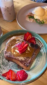 Here are a few options for your SEO alt text, keeping it under 125 characters:

**Option 1 (Descriptive & SEO-focused):**
A delicious breakfast spread at Hidden Wakefield featuring French toast, Eggs Benedict, iced coffee, and matcha lattes.

**Option 2 (Action-oriented):**
Iced lattes and a gourmet breakfast spread including French toast and Eggs Benedict at Hidden cafe in Wakefield.

**Option 3 (Concise):**
Gourmet breakfast with French toast, Eggs Benedict, and iced drinks at Hidden restaurant in Wakefield.