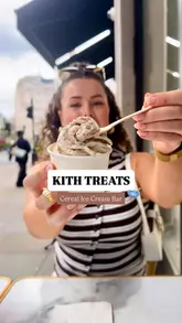 A creator visits Kith Treats in London to try their build-your-own cereal ice cream, showing the process from menu selection to the final product.