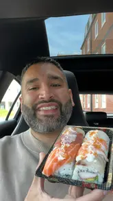 A food reviewer visits Nara in Southampton to try their Rainbow Roll. The video features the creator eating the sushi in his car, providing a direct review of the freshness, flavor, and the intensity of the wasabi.